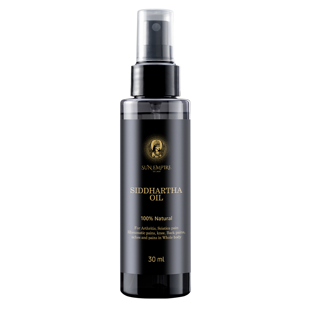 Red Oil (Siddhartha Oil) massage oil bottle, Sun Empire